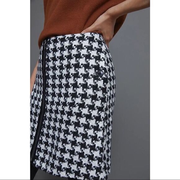 NEW Anthropologie Evira Black White Houndstooth Sparkle Thread Mini Skirt Size 2 - Picture 3 of 4
